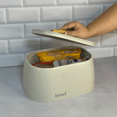 Porta Pão Sense com Alça de Bambu Bege 33,5cm - Ela Decora